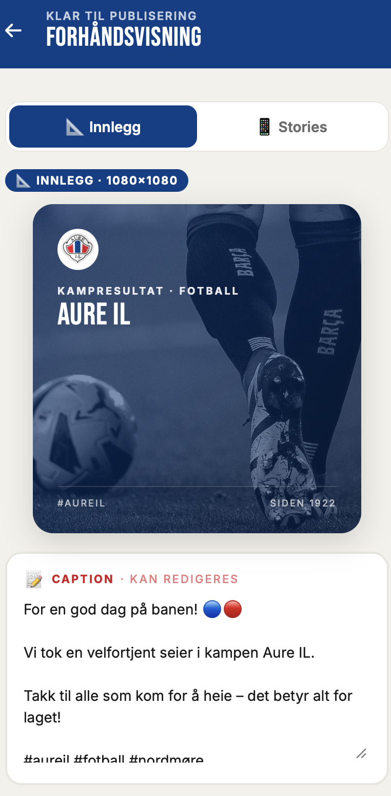 Aure IL-appen viser ferdig kamppost klar til publisering
