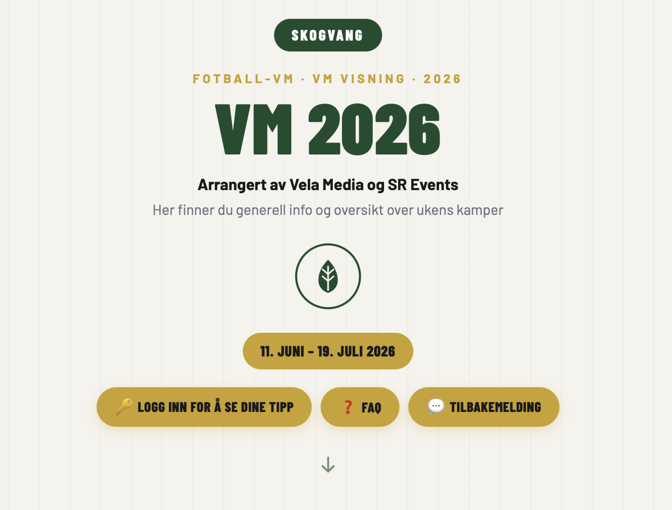 VM-tippesidens hovedside – kampoversikt og innlogging